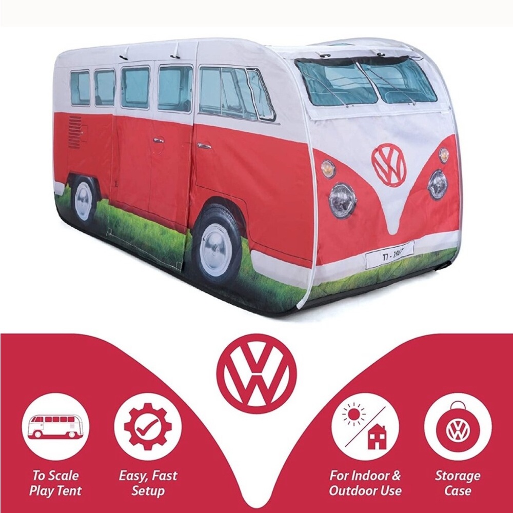 VW Licensed Range Kids Pop up Camper Van Play tent with carry bag titan red